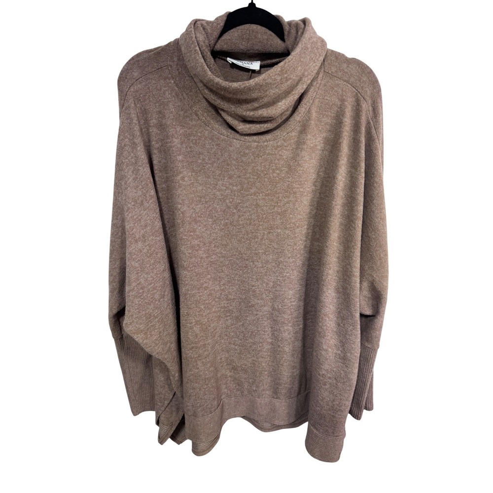 Zenana Women Large Brown Sweater Cowl Neck Oversized Dolman Sleeve Cozy Knit